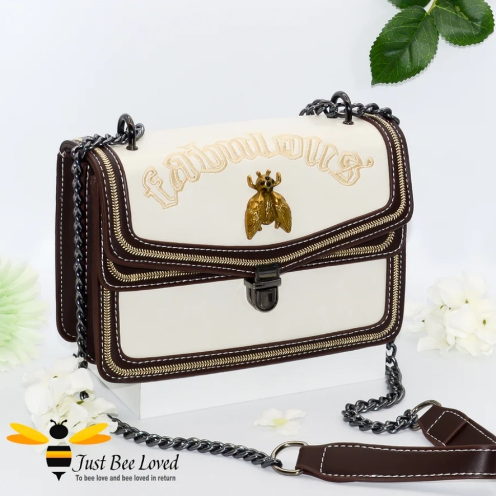 🆕️Fabulous Bee Niche Design Cream & Brown Messenger Bag $95 - Picture 1 of 9